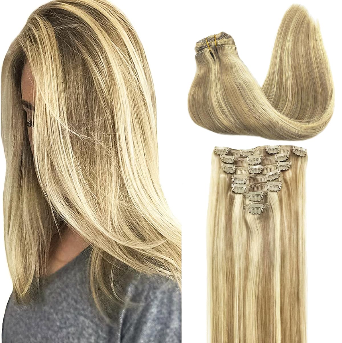 GOO GOO Clip in Hair Extensions Human Hair, 18inch 150g 9Pcs, #2 Dark Brown, Hair extensions for women, Human Hair Extensions Clip in — view 55