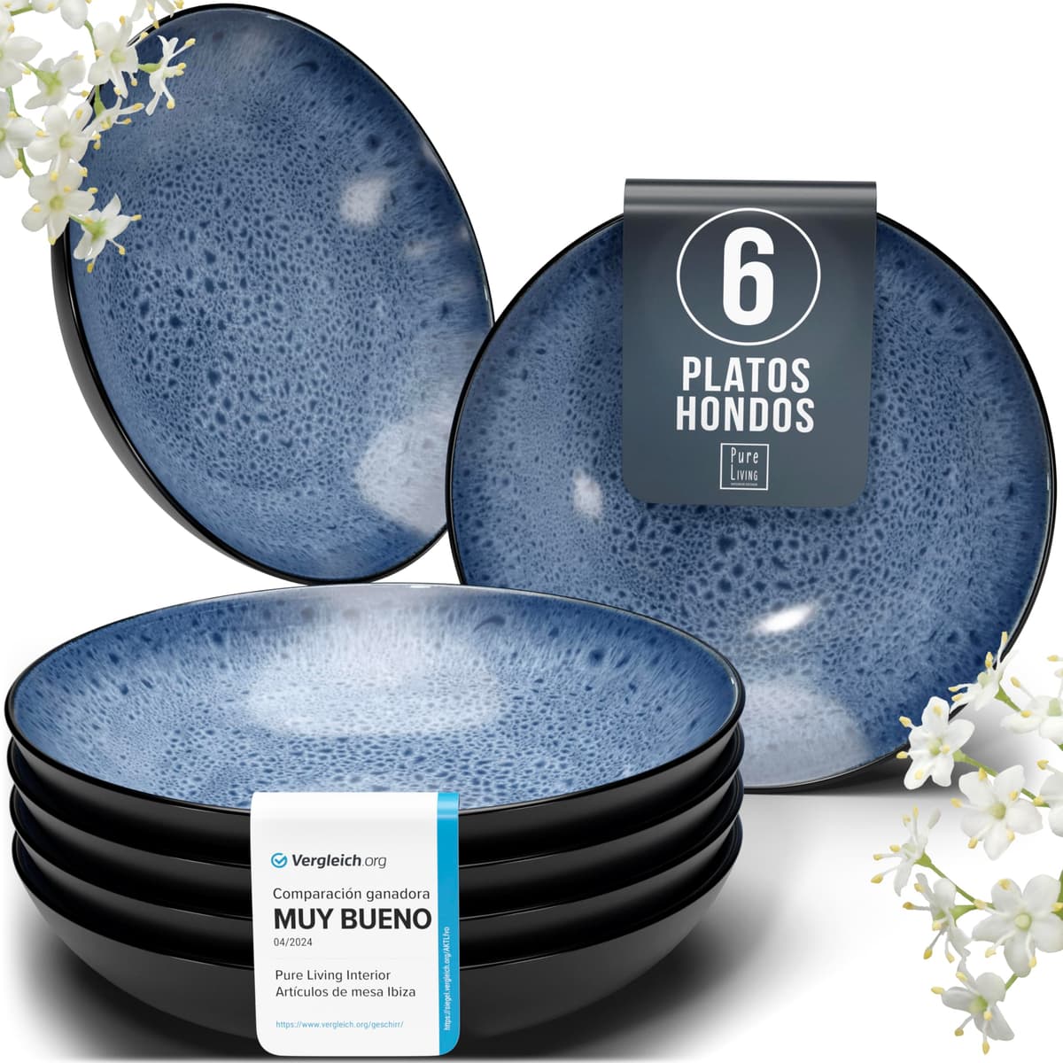 Juego de 6 platos hondos Ibiza – gres premium, resistente a los arañazos, apto para lavavajillas, microondas – Elegante juego de platos hondos – Platos de pasta hondos grandes – Pure Living vajilla — view 28