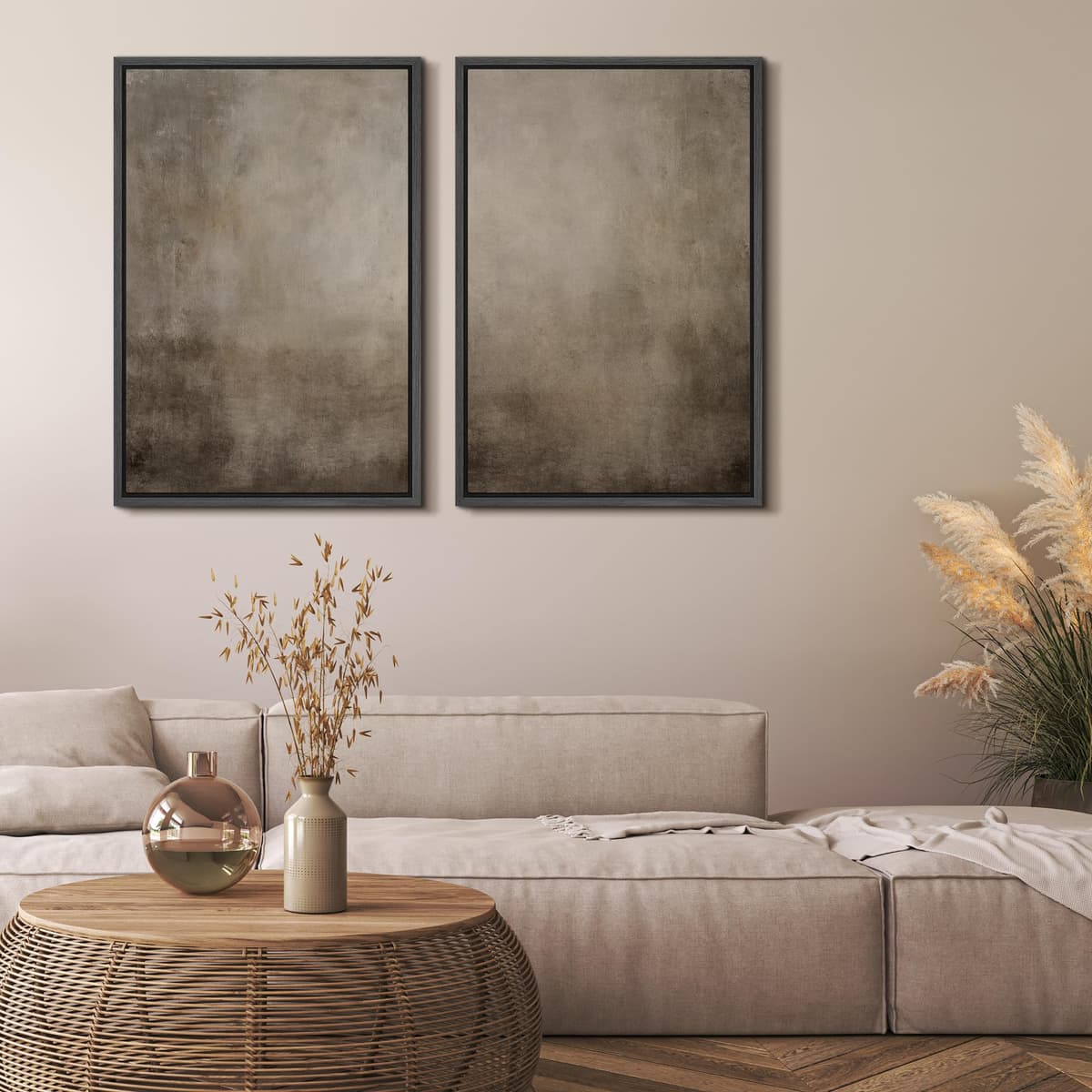 MUDECOR Framed Canvas Print Wall Art Monochromatic Gradient Abstract Minimalist Gray Illustrations Modern Art Decorative Bohemian Colorful Chic for Living Room, Bedroom, Office - 16"x24"x2 Black — view 4