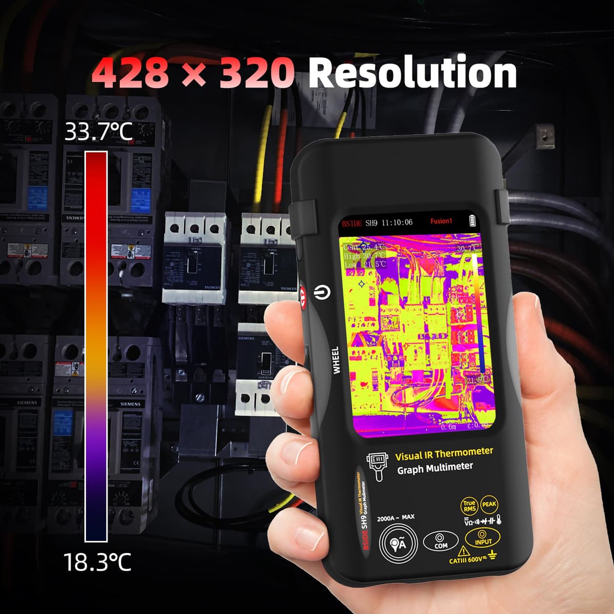 BSIDE SH9 Thermal Imaging Multimeter Dual Light Fusion Thermal Camera 428X320 IR Imaging ‌with Macro Lens & 20000 Counts Graphing Multimeter TRMS 3.98″ Touch Screen for PCB Electronics Industrial — view 2