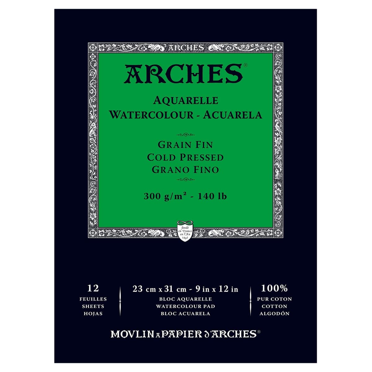 Arches - Papel de acuarela, bloc 12 hojas engomado 1 lado, grano fino, 300 g/m², 23 x 31 cm — view 3
