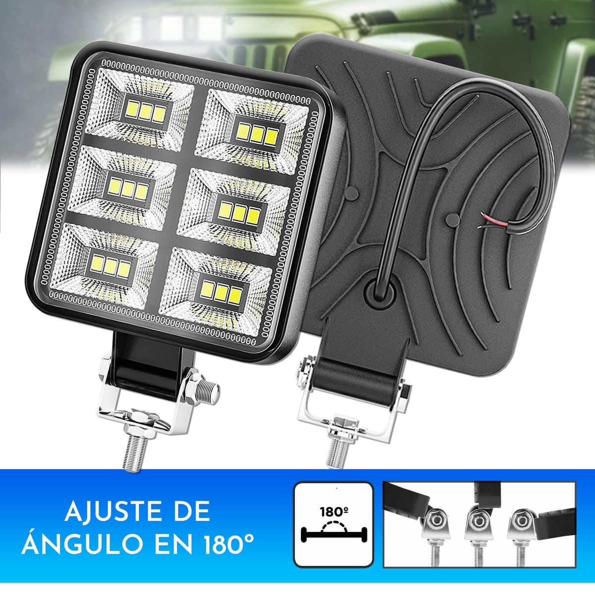 Foco led 12v 2 uds Aluminio abs 18 Leds 6500K 8.4 cm 3.34" IP65 Maxima luminosidad Faros Tractor 4x4 Largo Alcance — view 5