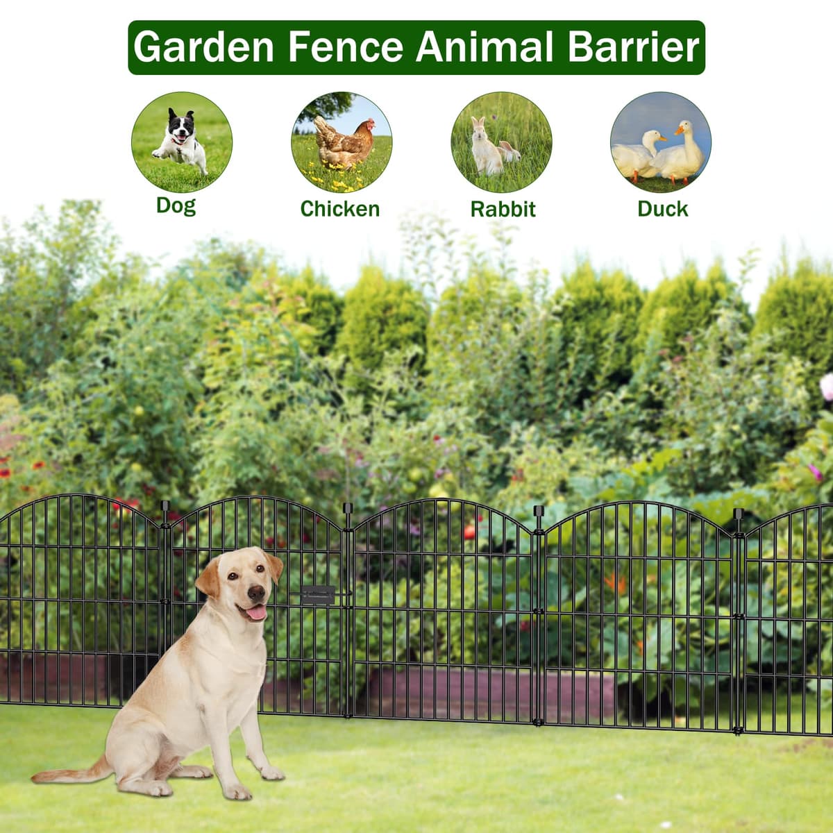 10 Panels No Dig Decorative Garden Fence with Gate - 61 cm (H) x 6.1 m (L) Dog Rabbits and Pets Fence Outdoor for Yard, Animal Barrier Tall Rustproof Metal Wire Fencing Border for Garden and Patio — view 4