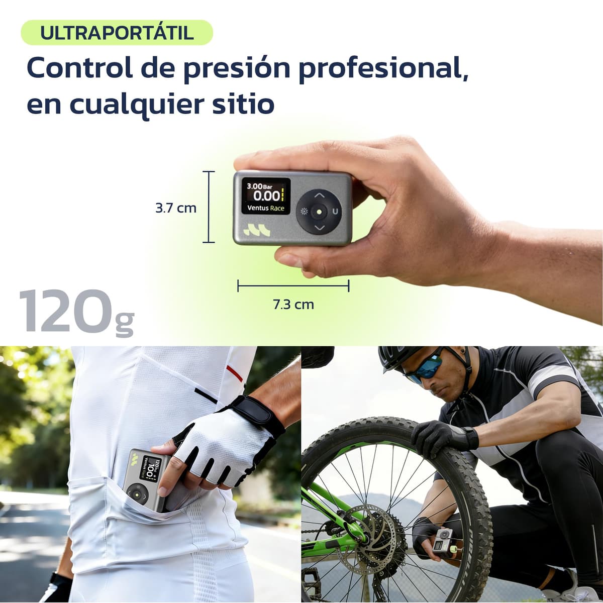 Woowind Inflador Bicicletas Inflador Electrico con Manómetro, Inflado Rápido 50s, 120 PSI, Mini Bomba de Aire Bicicleta, con válvulas Presta y Schrader para Todas Las Bicicleta — view 3