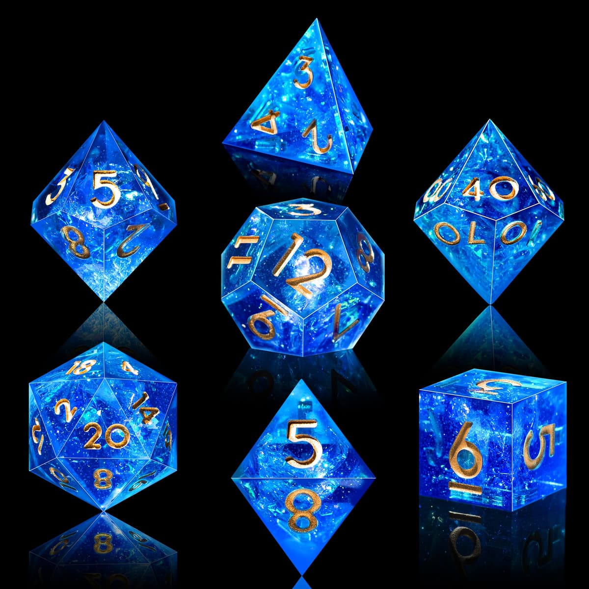 SIQUK 7 Piezas Set Dados DND Poliedricos Juego de Dados Poliédricos 7-Die DND Dice D4 D6 D8 D10 D12 D20 D% para D&D RPG MTG Dungeons and Dragons （Azul & Oro） — view 3