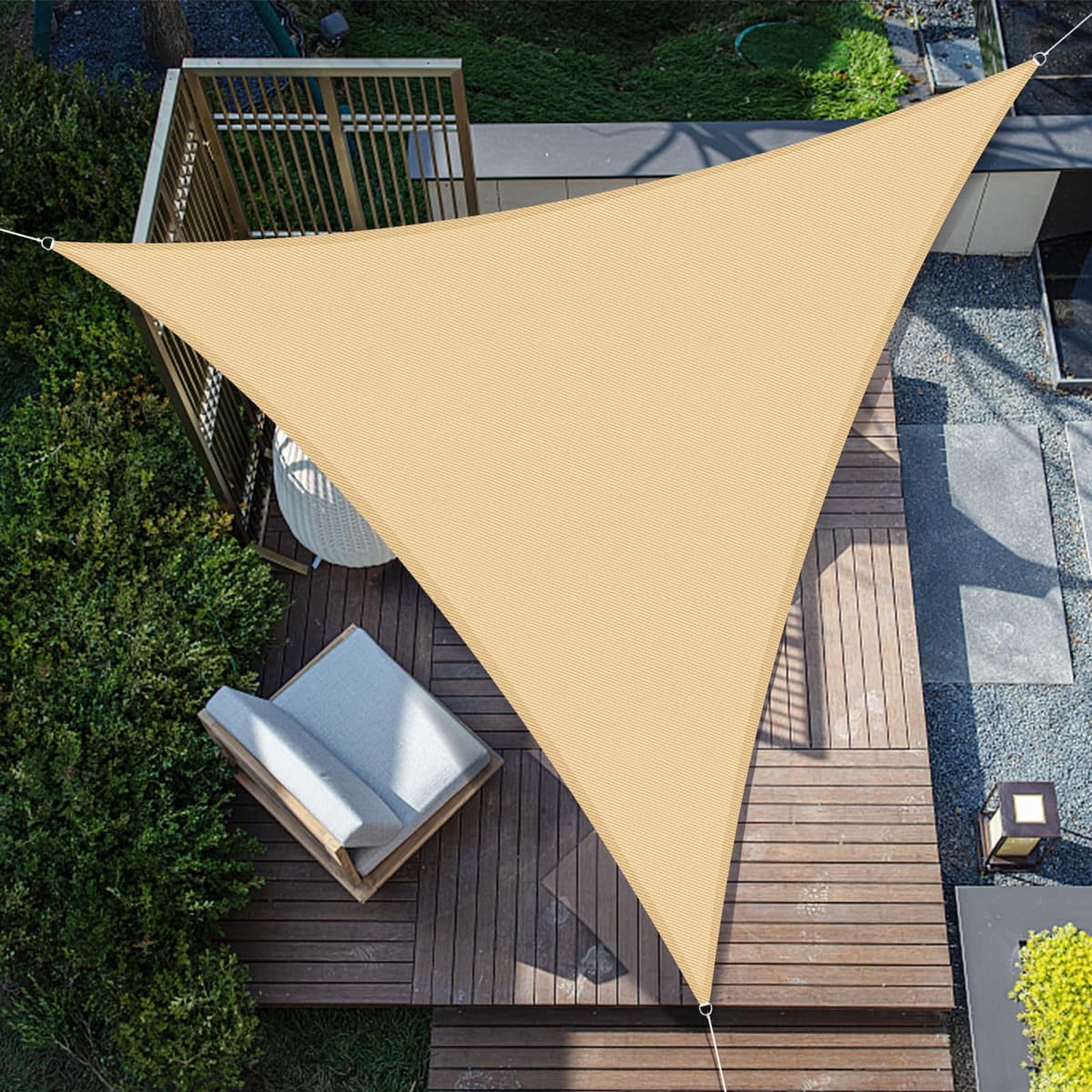SUNNY GUARD Toldo Vela de Sombra Impermeable 3x3x3m Triangular a Prueba de Viento protección UV para Patio,Jardín, Exteriores, Terraza, Color Arena — view 19