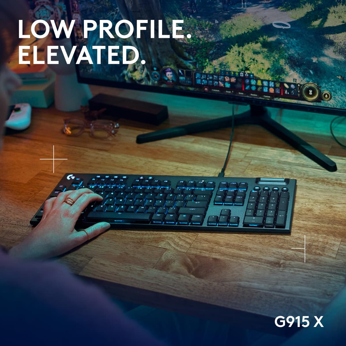 Logitech G G915 X Low-Profile Wired Mechanical Gaming Keyboard, Double-Shot PBT Keycaps, Fully Programmable Keys, RGB Lighting, Aluminum Finish, GL Brown Tactile Switches - PC/Mac, QWERTY UK - Black — view 2