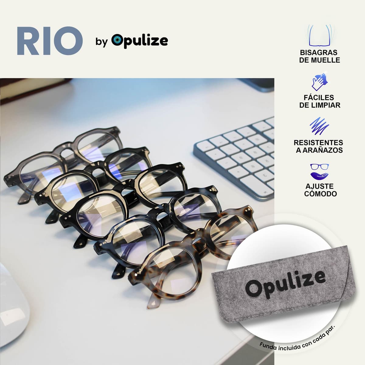 OPULIZE RIO Gafas con Filtro de Luz Azul - Montura con Parte Superior Plana - Negro — view 4