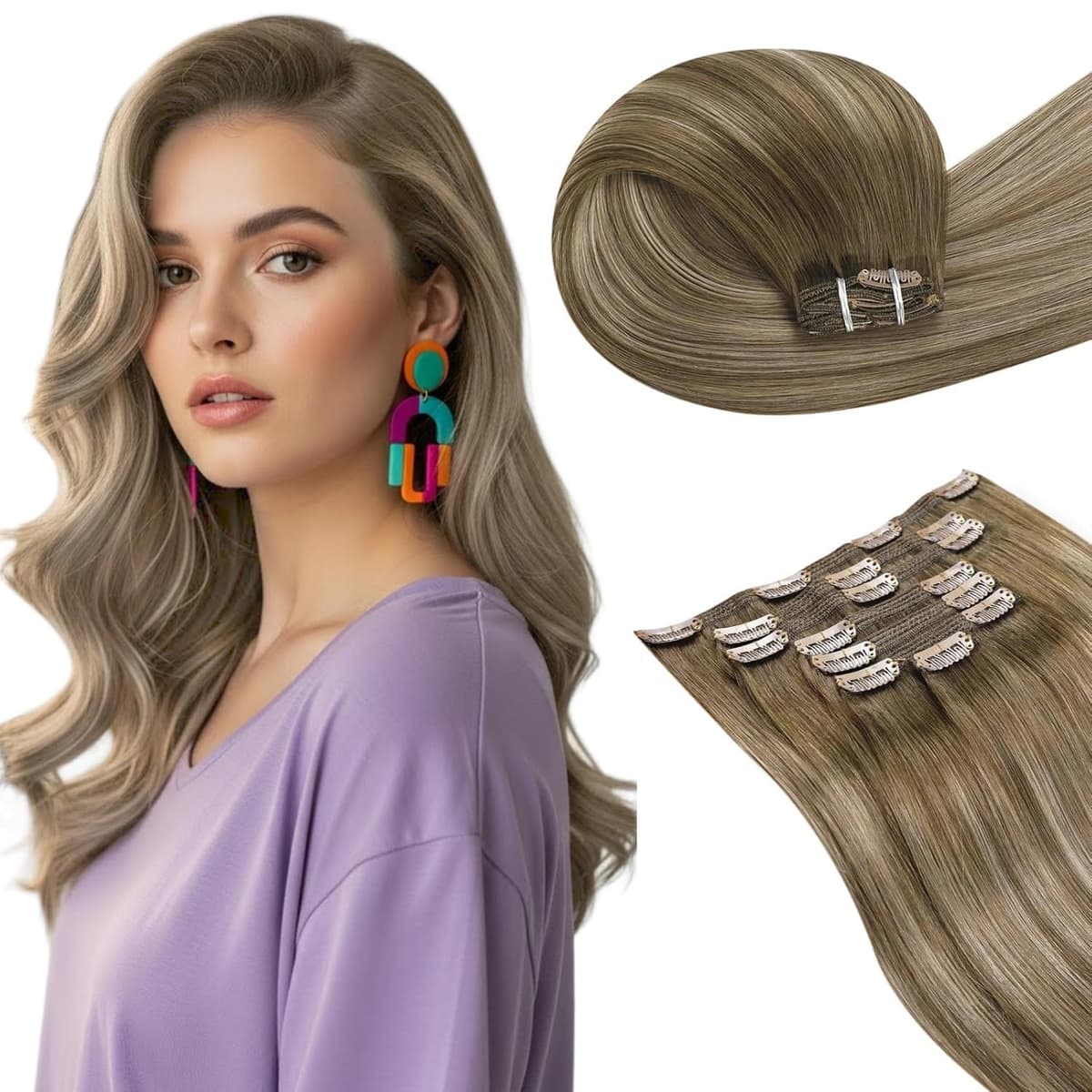 LaaVoo Hair Extensions Clip in Real Human Hair Brown Clip in Hair Extensions Dark Brown Remy Straight Hair Full Head Double Weft 80g 5pcs 14 Inch #4 — view 21