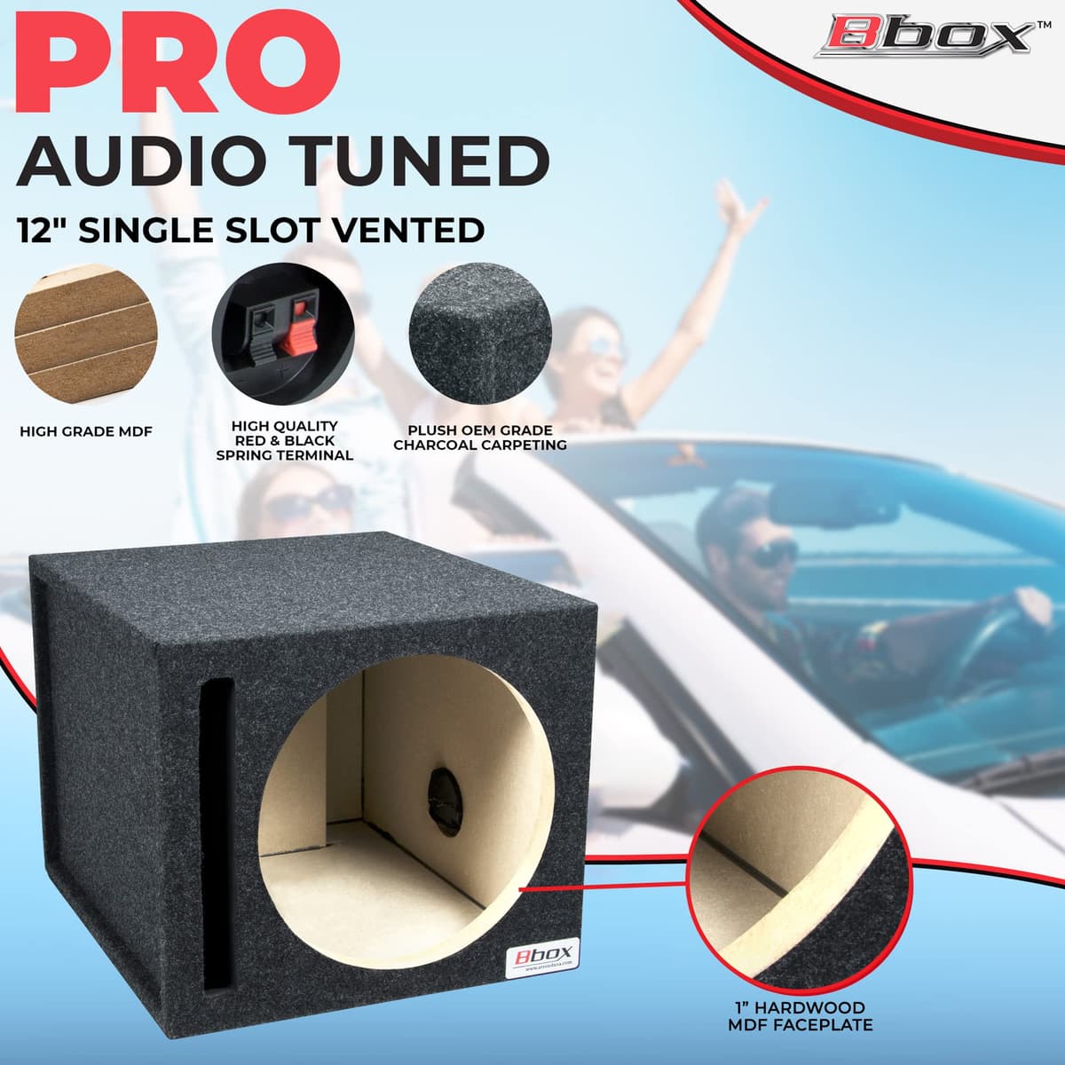 Atrend 12SMV 12" Ventilated Subwoofer Box - Premium Car Audio Subwoofer Enclosure with Airtight MDF Cabinet and Recessed Side Panels — view 3
