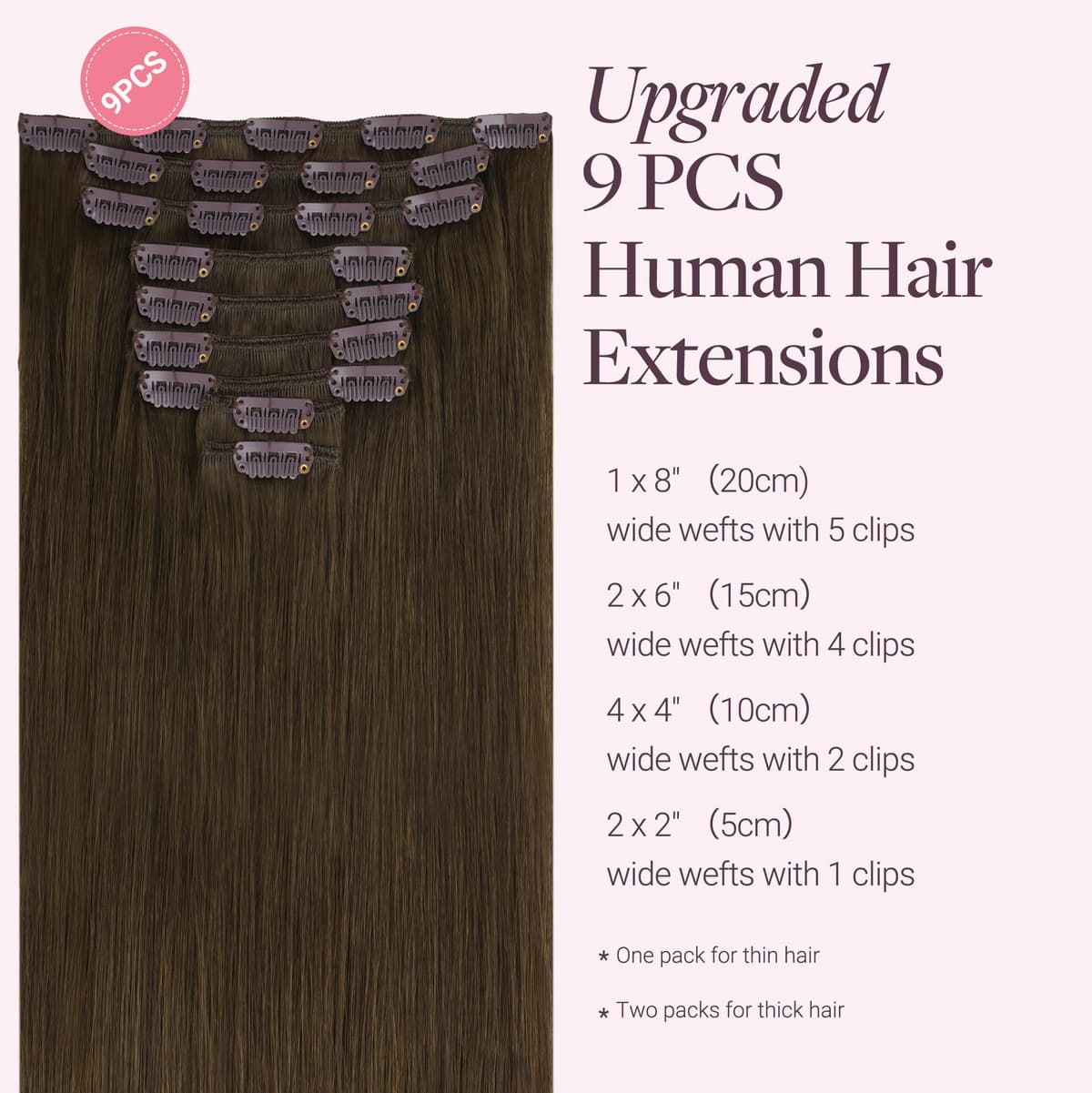 GOO GOO Clip in Hair Extensions Human Hair, 18inch 150g 9Pcs, #2 Dark Brown, Hair extensions for women, Human Hair Extensions Clip in — view 299