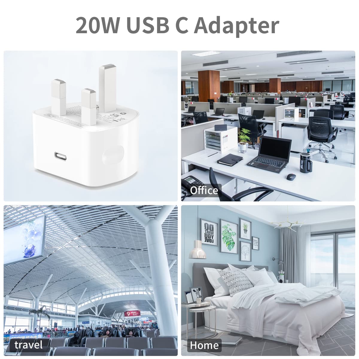 20W USB C Fast Charger With 2M Cable for iPhone 14/14 Plus/14 Pro/14 Pro Max/13 12 11 X XR XS SE 2020 8 7 6 6S Mini, Pad Pro, USBC PD Wall Charging Plug UK Type C Power Adapter and 6FT Cord — view 6