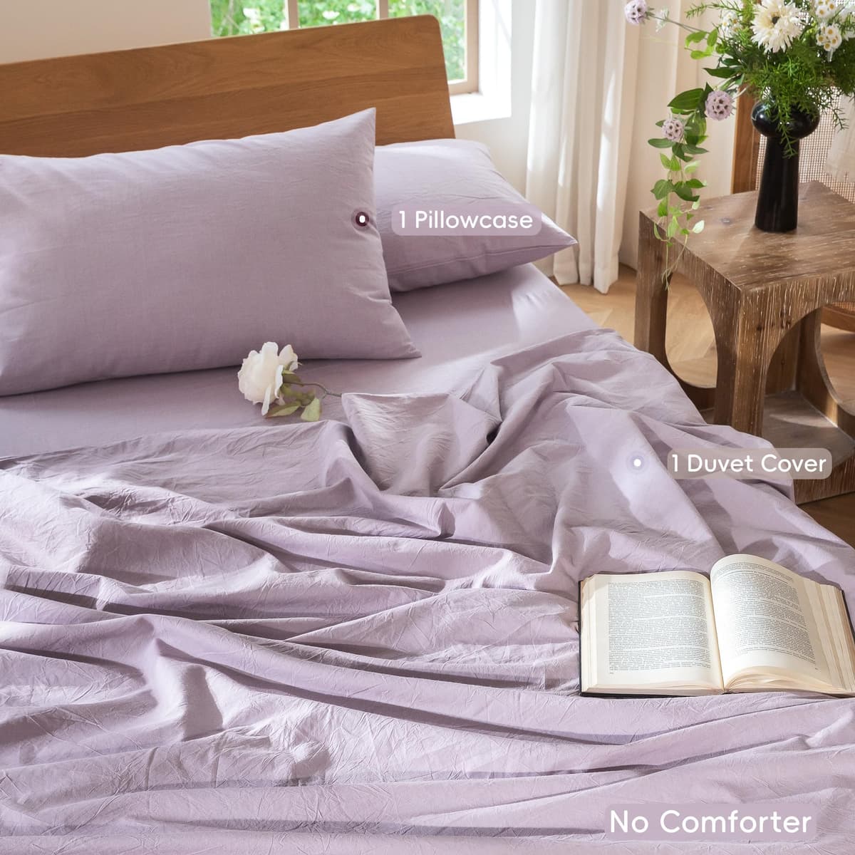 MooMee Bedding Duvet Cover Set 100% Washed Cotton Linen Like Textured Breathable Durable Soft Comfy (Tannish Linen Grey, King) — view 269