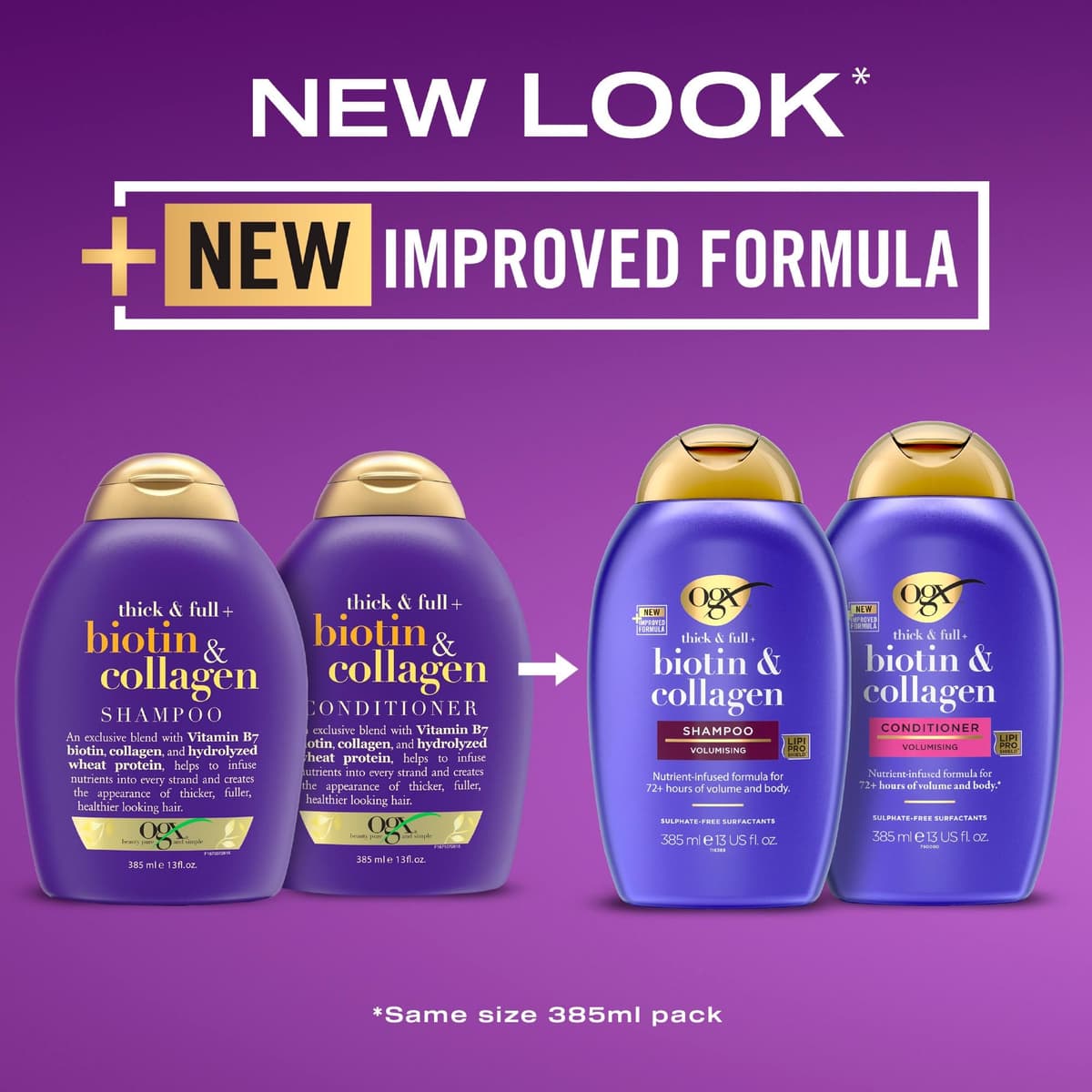 OGX Biotin and Collagen Volumising Hair Shampoo, Thick and Full, with Vitamin B7 Biotin, and Collagen, for Fine Hair, Sulfate Free Surfactants, 385ml — view 3