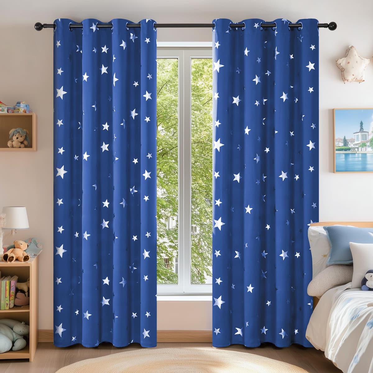 Deconovo Navy Blue Curtains for Living Room Super Soft Thermal Insulated Star Foil Printed Eyelet Blackout Curtains 46 x 54 Inch 2 Panels — view 14