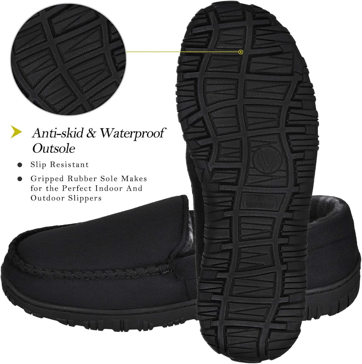 MIXIN Men's Cozy Moccasin Slippers Anti-Skid Slip On House Slippers with Comfy Memory Foam — view 4