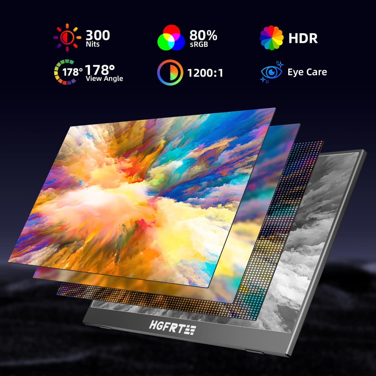 HGFRTEE Monitor Portátil de 15,6 Pulgadas, Pantalla Portatil 1080P FHD con HDMI/USB C, Doble Altavoz, Soporte Ajustable, VESA, para Laptop PC Macboo Teléfono Móvil Switch — view 2