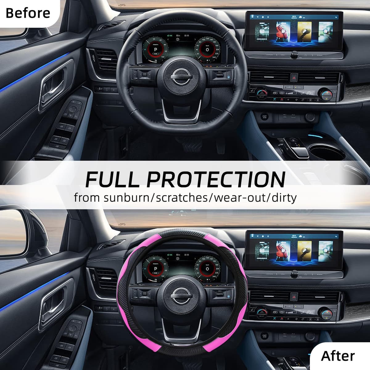 Elegant Pink Steering Wheel Cover for Cars, Universal 14.5-15 Inch Stretchable Design, Soft Leather Car Steering Wheel Cover, Anti-Slip, Breathable Steering Wheel Protector Cover — view 5