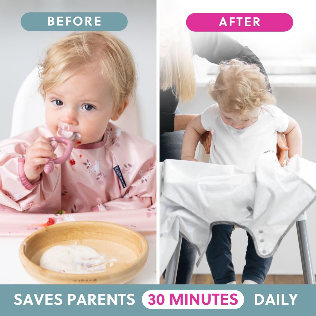 BIBaDO - Long Sleeve Baby Bibs - Babies & Toddlers 6-36 Months - Coverall Weaning Bib - Easy Wipe Clean & Soft Fabric - Attach to Highchair & Tables - Waterproof - Machine Washable — view 5
