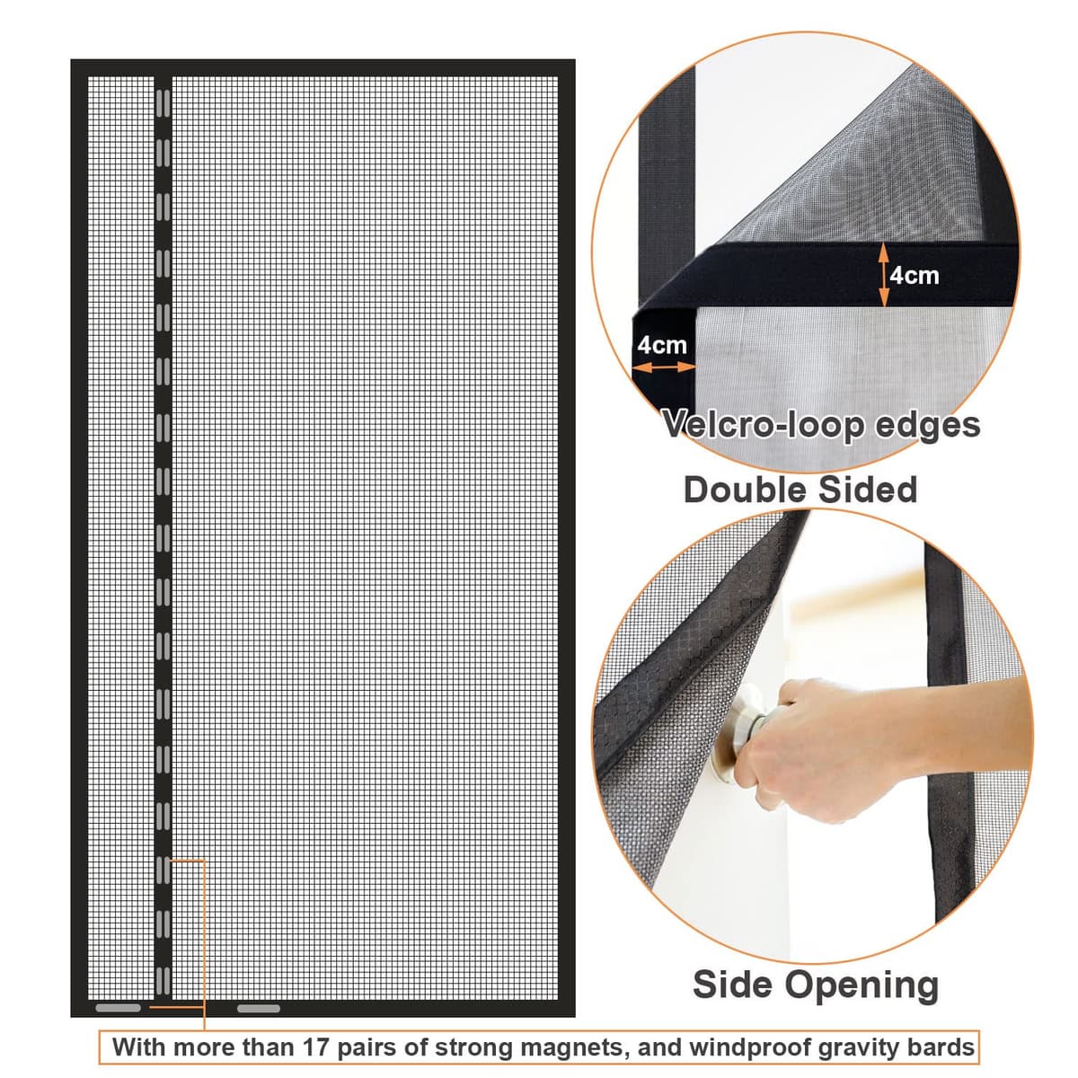 Risareyi Mosquitera Puerta Magnetica 180x210cm, Apertura Lateral Cortina Magnética Puerta Exterior Corredera para Balcon, Mosquitera con Imanes de Malla de Fibra de Vidrio Antimosquitos, Negro — view 3