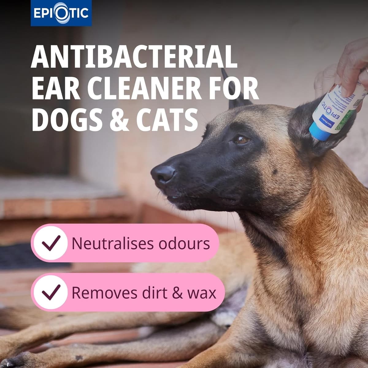 Virbac EpiOtic Cat and Dog Ear Cleaner Solution - Antibacterial and Anti-fungal Dog and Cat Ear Cleaner - 60ml