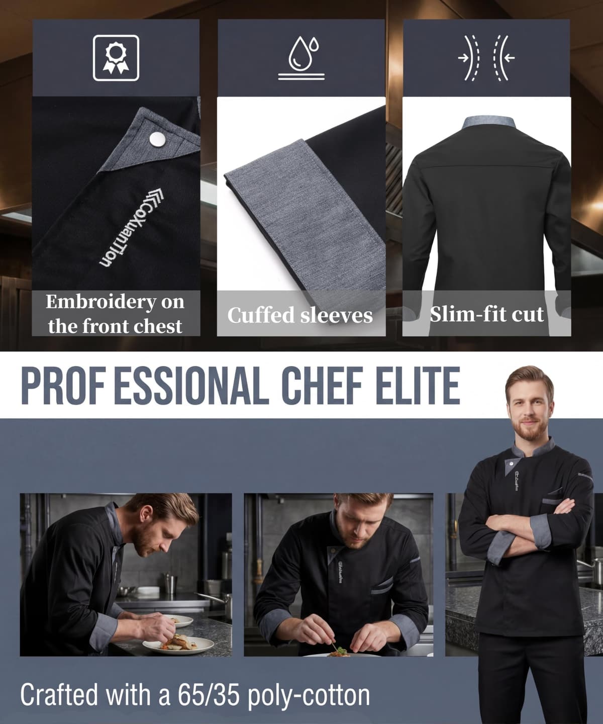 Chaqueta de Chef para Hombre Profesional Chef Manga Larga Unisex Restaurante Trabajo Chaquetas Ajuste Moderno Hotel Cocina Uniforme de Trabajo — view 5