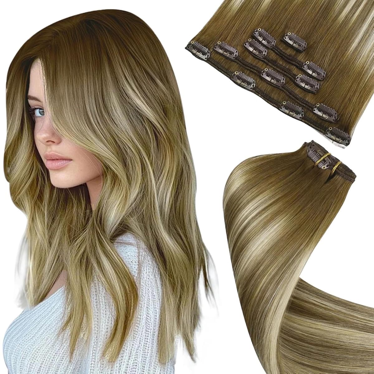 LaaVoo Hair Extensions Clip in Real Human Hair Brown Clip in Hair Extensions Dark Brown Remy Straight Hair Full Head Double Weft 80g 5pcs 14 Inch #4 — view 29