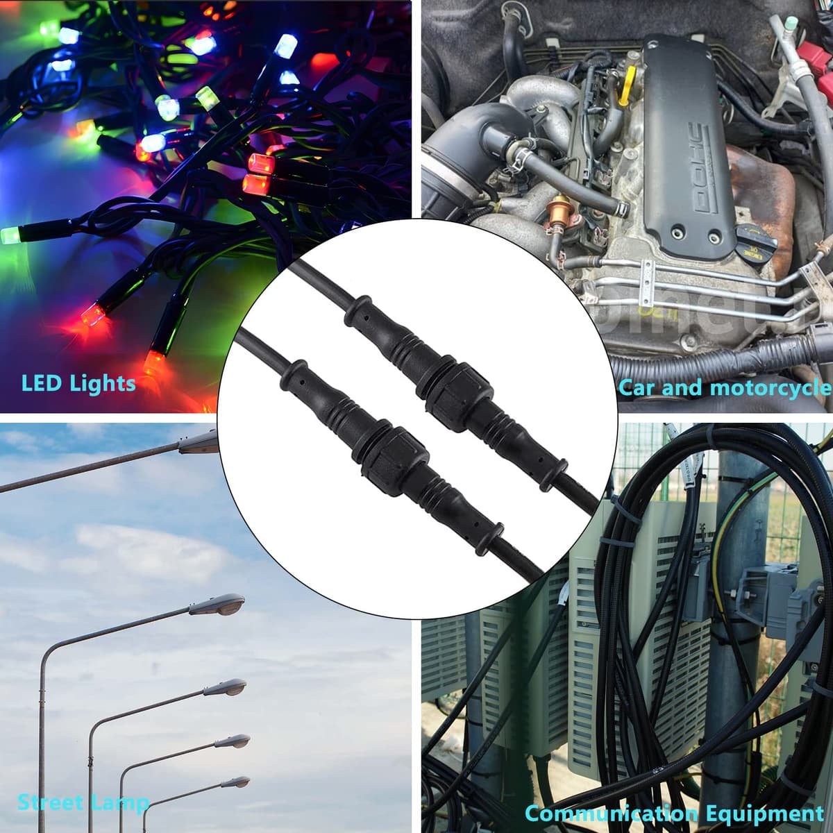 GZLFH Conectores estancos, 8 Pares de enchufes de 3 Pines, Conectores Impermeables IP65 con Cable de extensión 16AWG 20CM para focos solares, lámparas de jardín, Tiras de luz LED — view 5