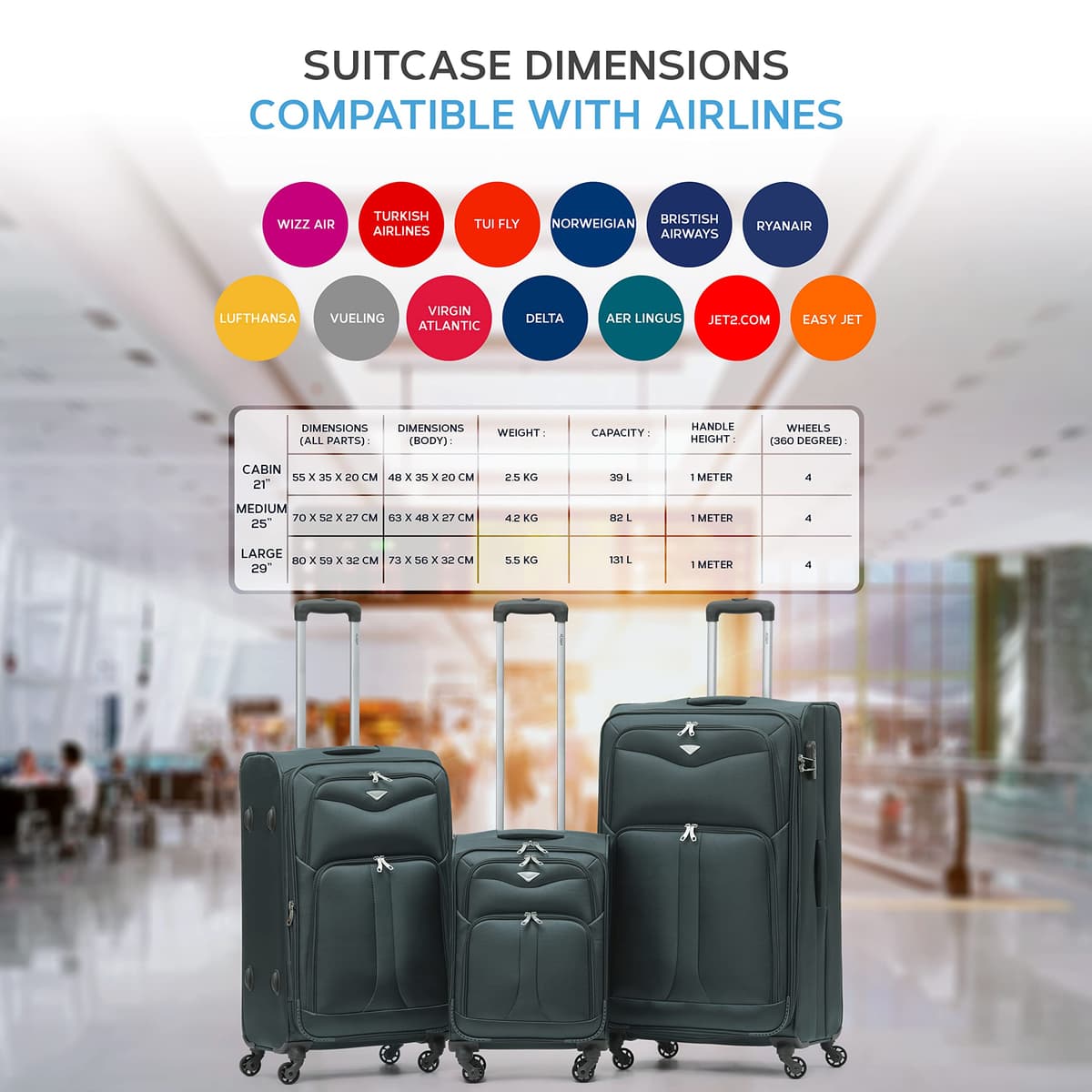 Flight Knight Lightweight 4 Wheel 800D Soft Case Suitcases Anti Crack Cabin & Hold Luggage Options Approved for Over 100 Airlines Including easyJet, BA & Many More! — view 3