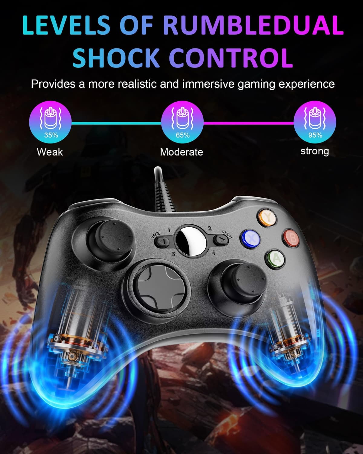 Suoxiom Wired Controller for Xbox 360 PC, USB Gaming Gamepad with Ergonomic Design, Plug & Play Dual Vibration Controller Compatible with Xbox 360 & Windows 10/8/7/XP — view 4