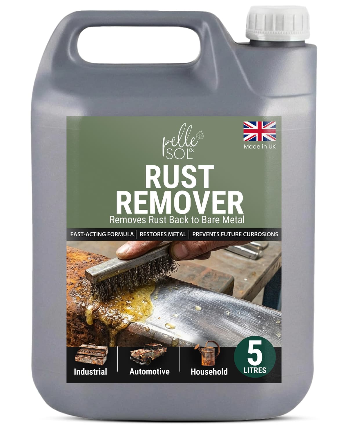 Pelle & Sol Rust Remover Solution Ready to Use – Heavy Duty Rust Remover for Metal, Iron, Steel, Aluminium & Chrome – Water Soluble Rust Treatment for Indoor & Outdoor Use
