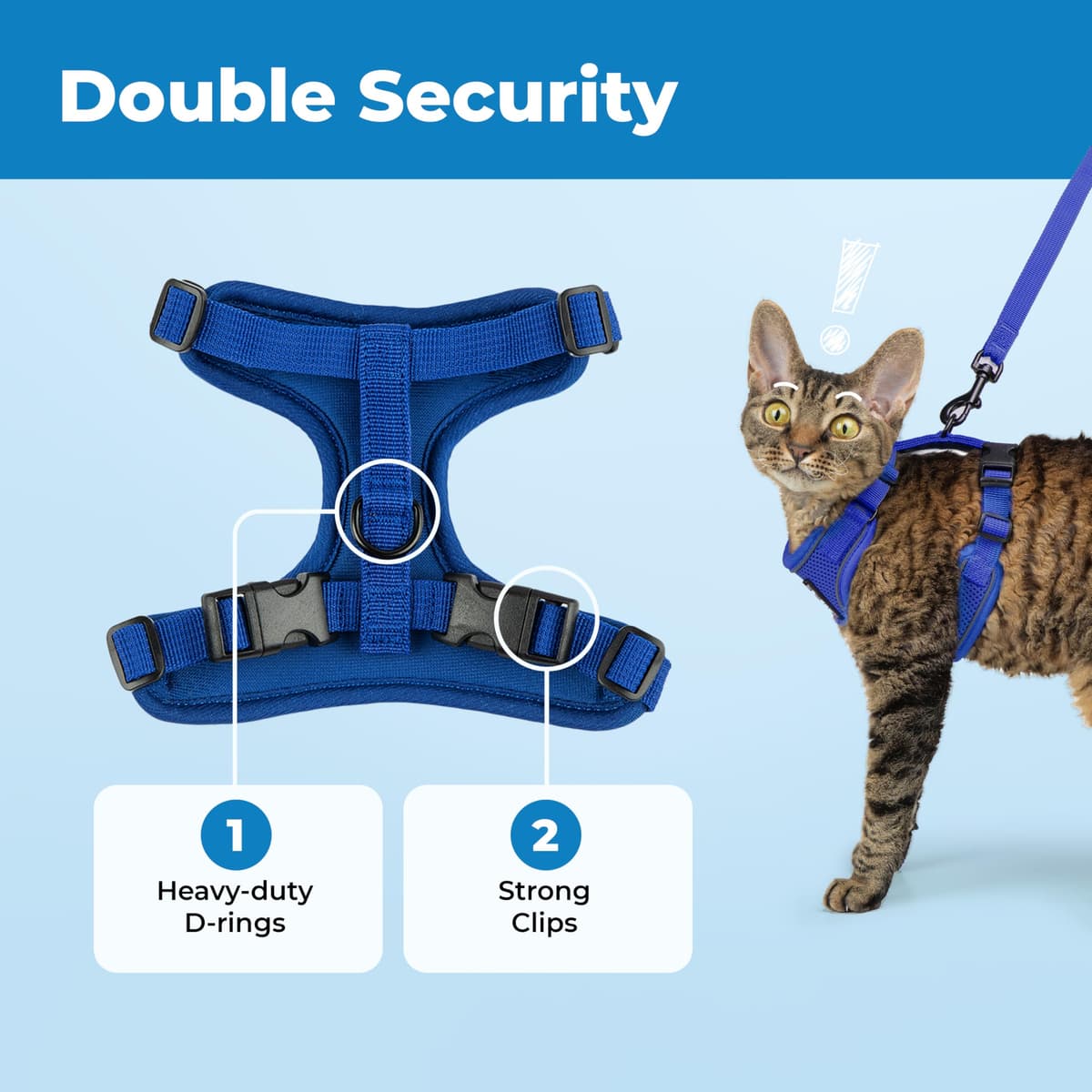 Voyager Escape Proof Cat Harness and Leash Set with Reflective Stitching, Neoprene Handle 5ft - Supports Small, Medium and Large Cats, Kittens for Walking by Best Pet Supplies - Royal Blue, S — view 5