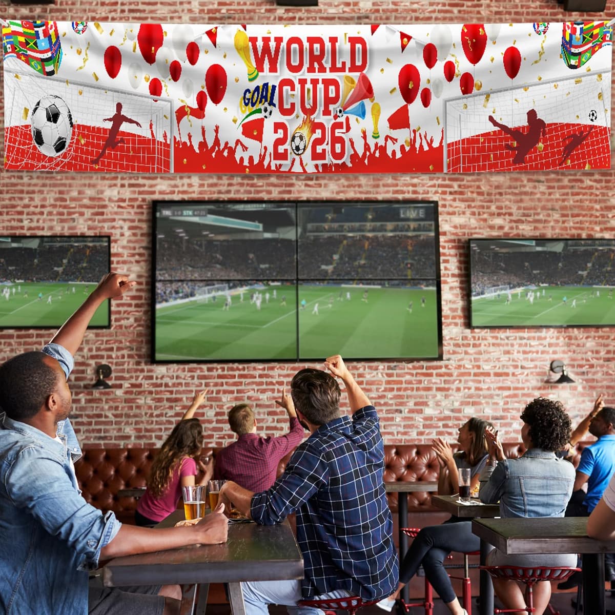 2026 Football Long Banner, 118 x 24 Inches Football Party Decoration, Game Day Wall Hanging for Outdoor & Indoor Events, World Fan Celebration Decor (Red) — view 5