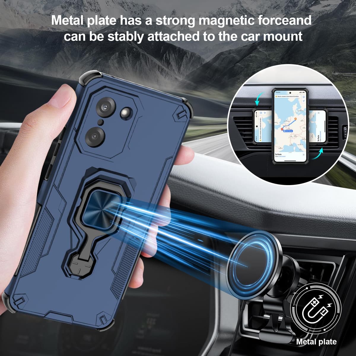 Funda para CMF Phone 2 Pro, Carcasa Antigolpes con Soporte anular metálico, Case Protectora de Grado Militar, Negro — view 506