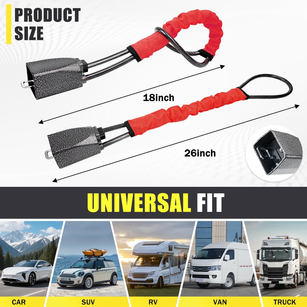 Steering Wheel Lock, Car Steering Wheel Locks, Car Seat Belt Lock with Metal Head, High Visibility Car Lock Anti-Theft Device for Car, SUV, Pickup, Van, RV, 3 Keys (Red) — view 5