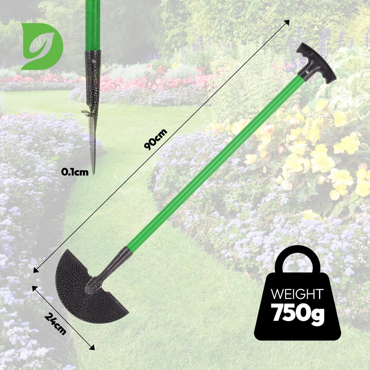 Hardys Garden Tools | Carbon Steel Lawn Edging Border Cutter & Garden Edging Tool | Half Moon Lawn Edger & Edge Trimmer with Head Step | T Handle 91cm — view 2