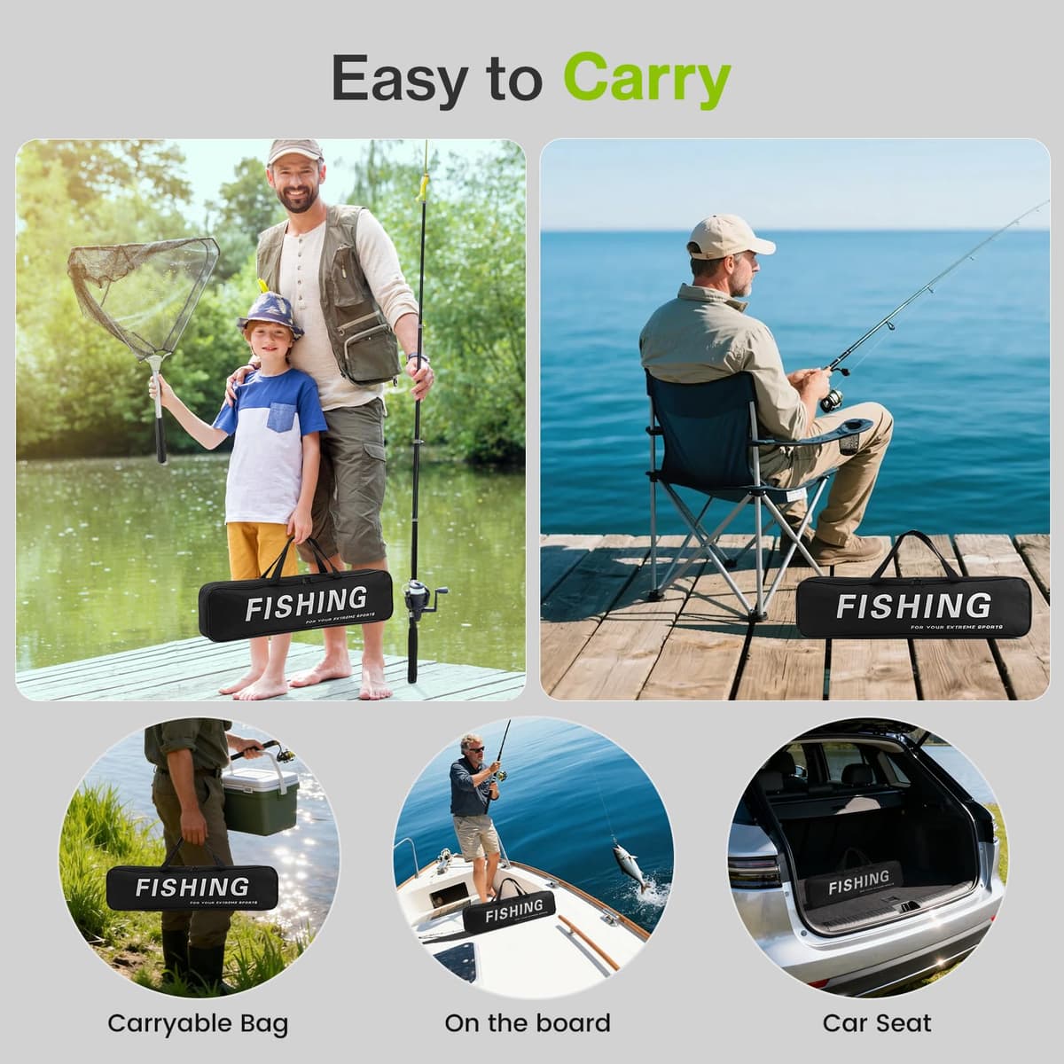 Lomffy Juego Combinado de Carrete y Caña de Pescar Telescópica, 1.8m Kit de Caña de Pescar Portátil con Red de Pesca Caña de Pescar Telescópica con Carrete con Línea Señuelo Bolsa de Transporte — view 7