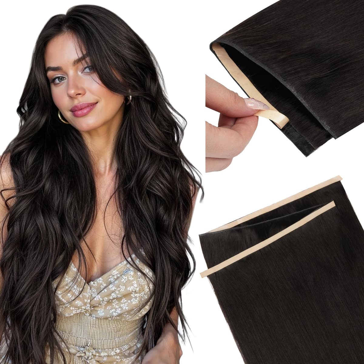 DOORES Tape in Hair Extensions Human Hair, Balayage Dark Brown to Chestnut Brown 50g 20pcs 18 Inch, Human Hair Extensions Natural Remy Straight Skin Weft — view 37