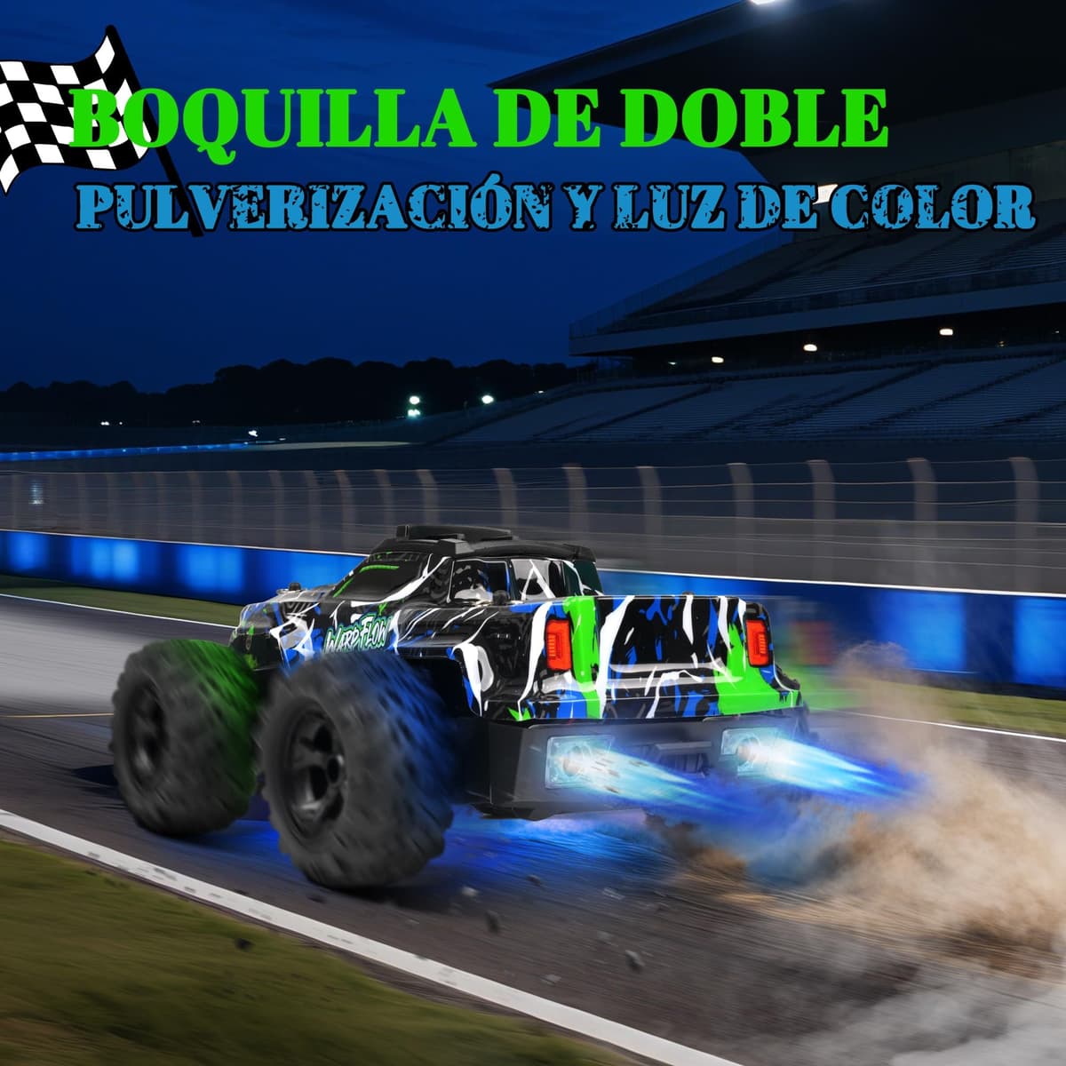 JOYTREKY Coche Teledirigido - 1:18 Coche RC con Luces Led 25 Km/H RC Car con Pulverizador 2,4 GHz Todoterreno 2 BateríAs Recargables 60min Play para NiñOs Y Adultos - Verde — view 4