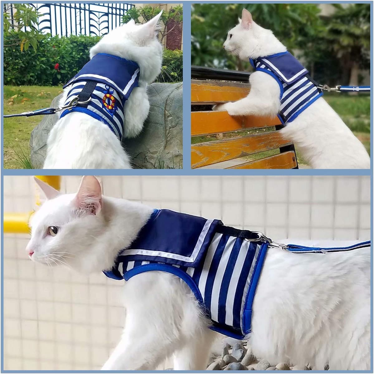 Escape Proof Cat Harness with Leash Large, Adjustable Cat Walking Jackets, Padded Cat Vest Sailor Suit Navy — view 6