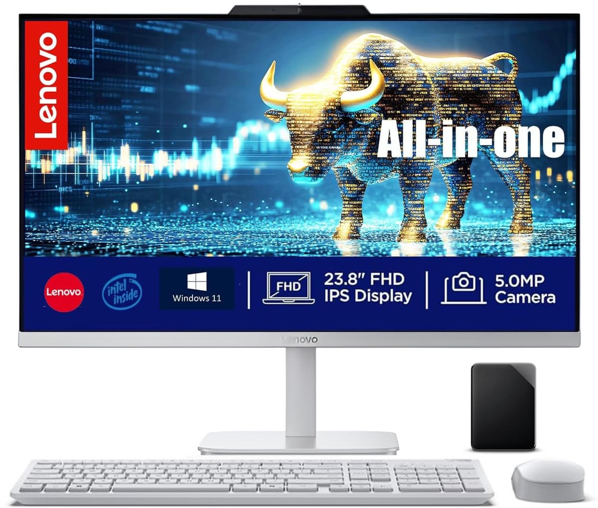 Lenovo All in One Desktop, Intel Ultra-Fast 4-Core CPU| 24'' FHD Display| 16GB RAM, 1TB Storage(512GB SSD On Board & 512GB External)| Wi-Fi 6| Bluetooth| RJ-45| Windows 11 | HDMI | Wireless KB & Mouse