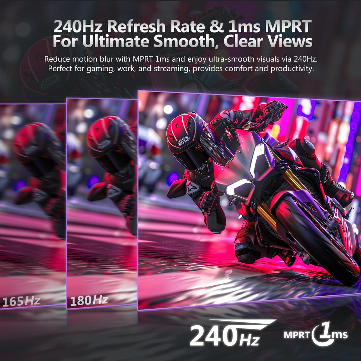24 Inch 240Hz Gaming Monitor, IPS Panel MPRT 1ms, Full HD 1080P, 300cd/m² Brightness, Adaptive Sync, Crosshair, DP1.4 & HDMI2.0, Black — view 2