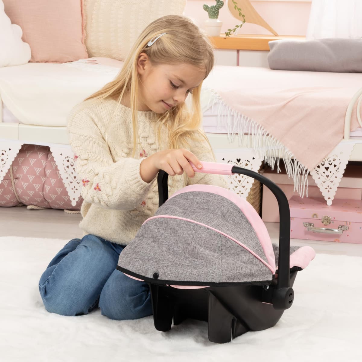 Bayer Design 67933Aa, Silla de Coche Easy Go, Accesorios, Asiento Para Bebé Muñeco, Gris, Rosado, Mariposa, Color Rosa — view 4
