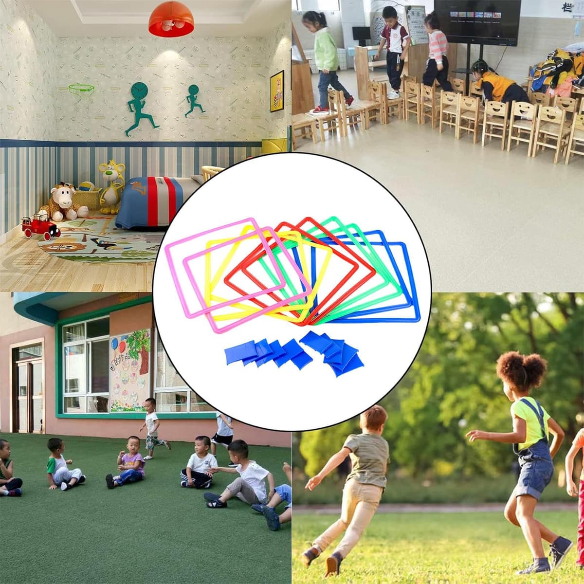 Juego de anillos Hopse, 38 x 38 x 1,5 cm, 10 conexiones, juego de entrenamiento para el patio de recreo, divertido juego de acondicionamiento y agilidad para K — view 3
