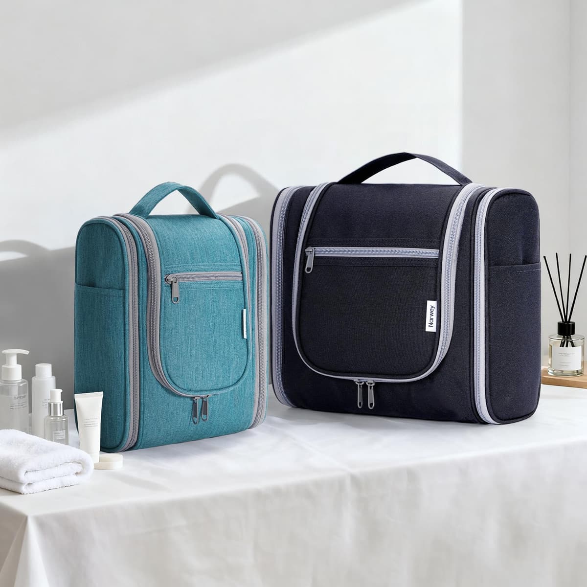Narwey Neceser Mujer Bolsa de Aseo Colgante, Organizador de Maquillaje Neceser Viaje para Hombre y Mujer Accesorios de Viaje (Negro(Grande)) — view 8