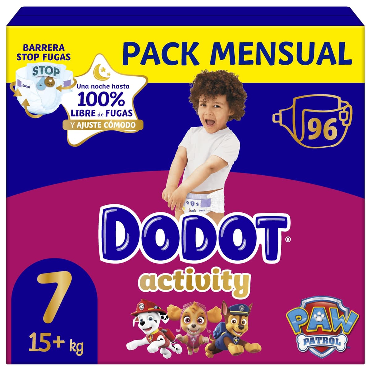 Dodot Activity Talla 7, 96 Pañales Para Bebé, 15kg+, Hasta 12 H De Protección Antifugas Y Ajuste