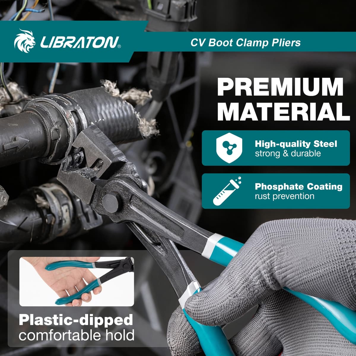 LIBRATON Car Clamp Pliers, Click&Clic-R Hose Clamp Pliers, 180mm Spring Construction Pliers, Easy to Install and Remove, for Car Maintenance — view 3