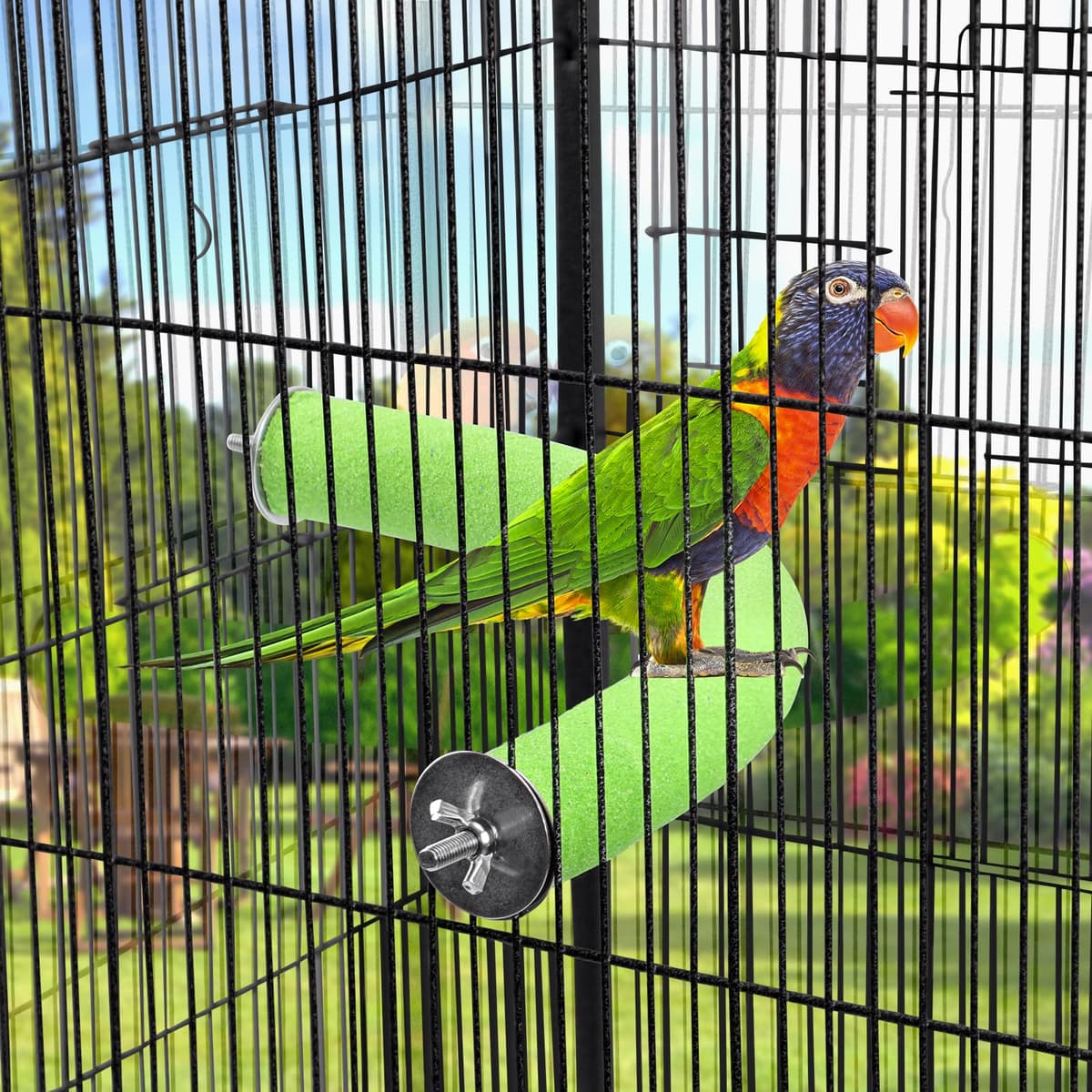 U Shape Parrot Perch Stand Pet Toy Bird Platform Sand Paw Grinding Clean Stick Cage Exercise Conure Budgie Cockatiel Accessories (Green Corner Large) — view 2