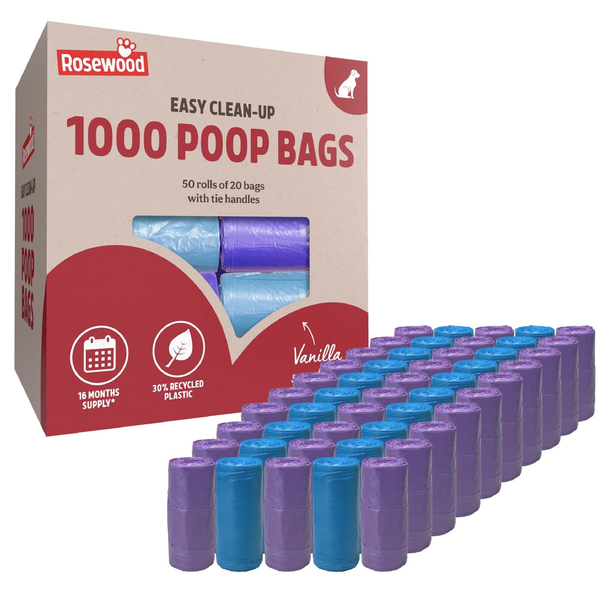 Rosewood Dog Poo Bags with Handles - 100 Easy Clean-Up Poop Bags, Loose Packed Dog Waste Bags with Tie Handles, Lightly Scented, Black — view 6