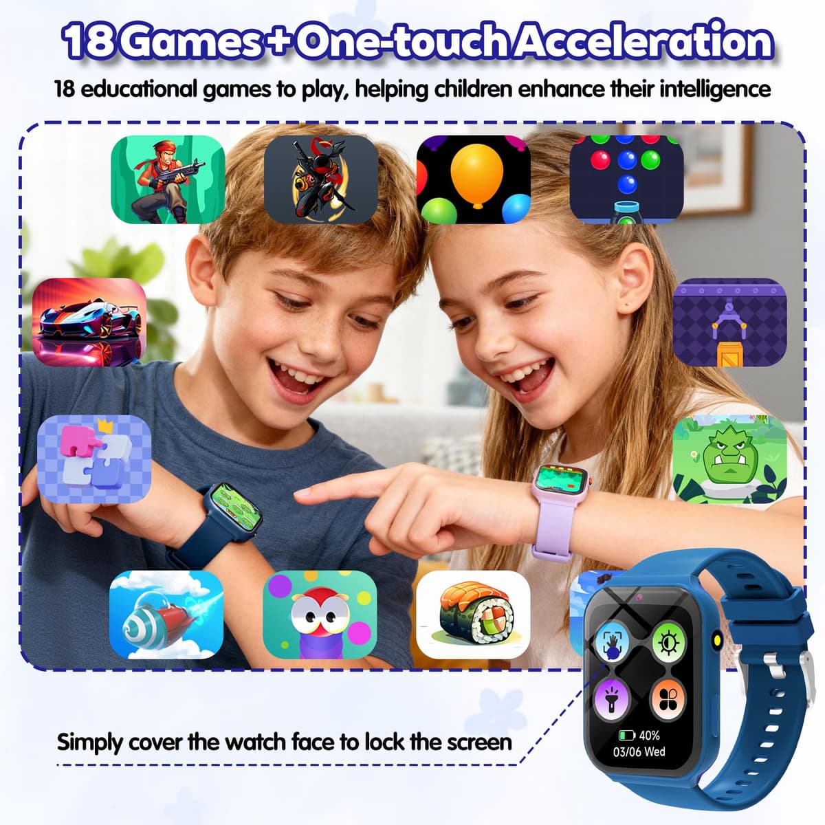 Kids Smart Watch with 18 Educational Games, Sleep Tracker & Camera - 1.83 Inch Touch Screen Fitness Tracker with Pedometer, Alarm, Flashlight for Boys and Girls — view 5
